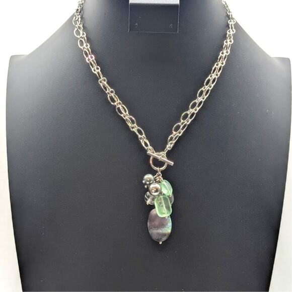 Lia Sophia Toggle Front Double Strand Silver Tone 'Pistachio' Cluster Necklace - Picture 5 of 5